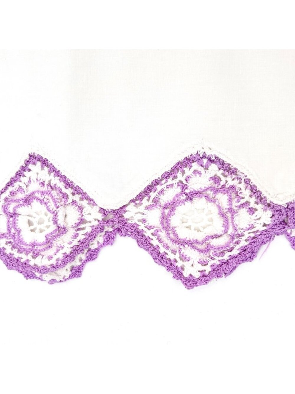 Vintage White Pillowcases With Purple & White Crochet Trim - Picture 2 of 7
